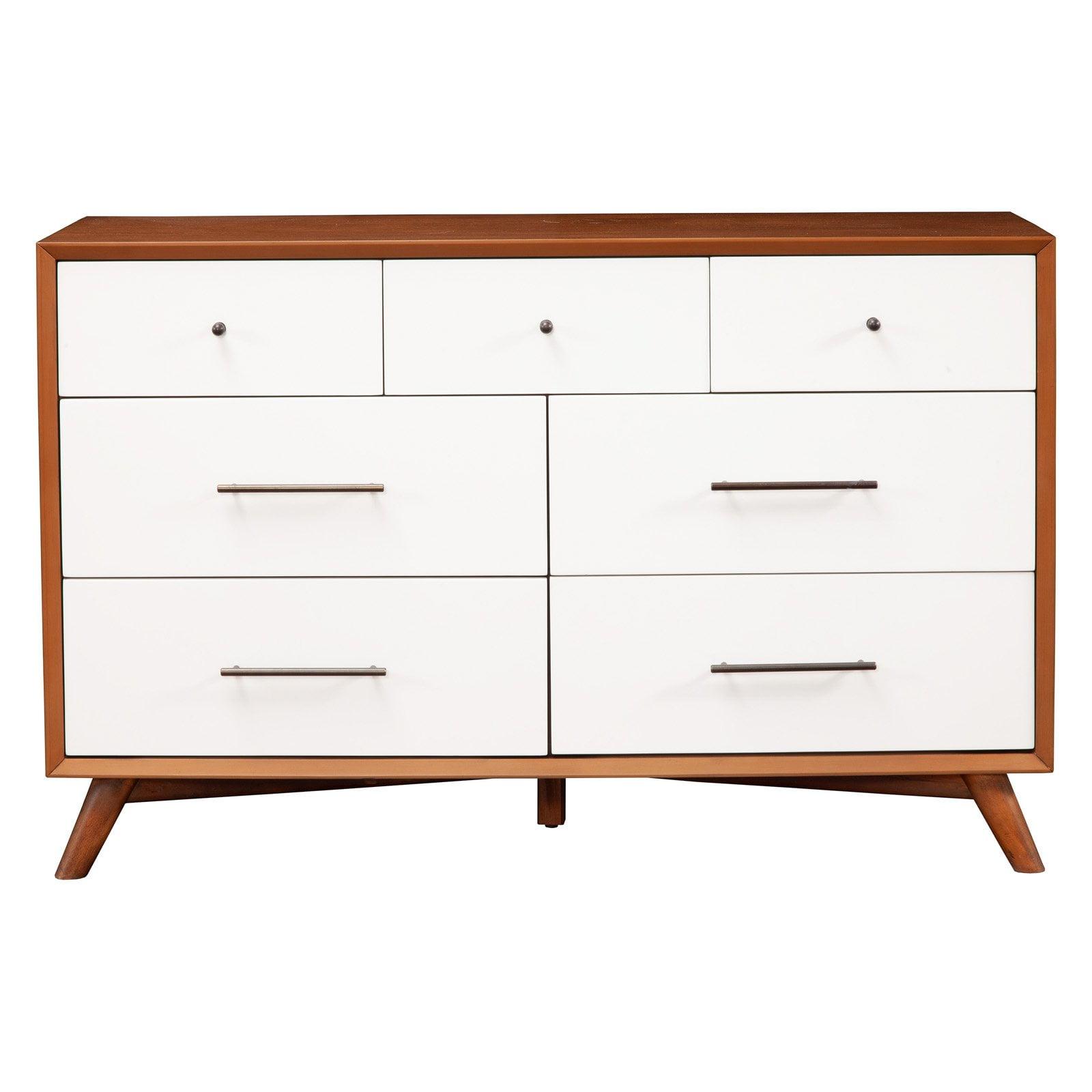 Flynn Acorn White 7-Drawer Mid-Century Modern Dresser