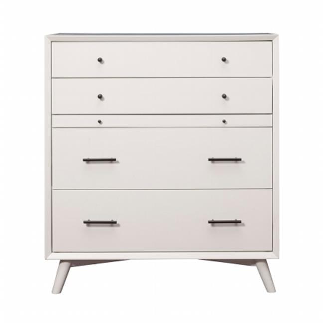 Alpine Furniture Flynn Mid Century Modern 4 Drawer Multifunction Chest in White