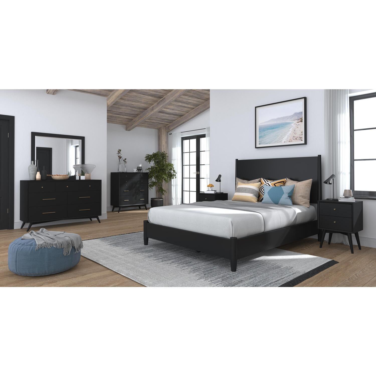 Flynn Black Mahogany Full Panel Bed with Mid-Century Modern Style