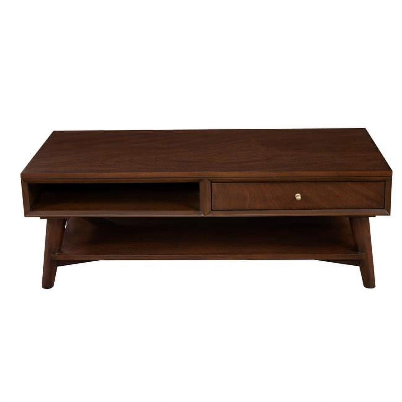 Mid-Century Modern Mahogany Wood Coffee Table with Storage in Walnut