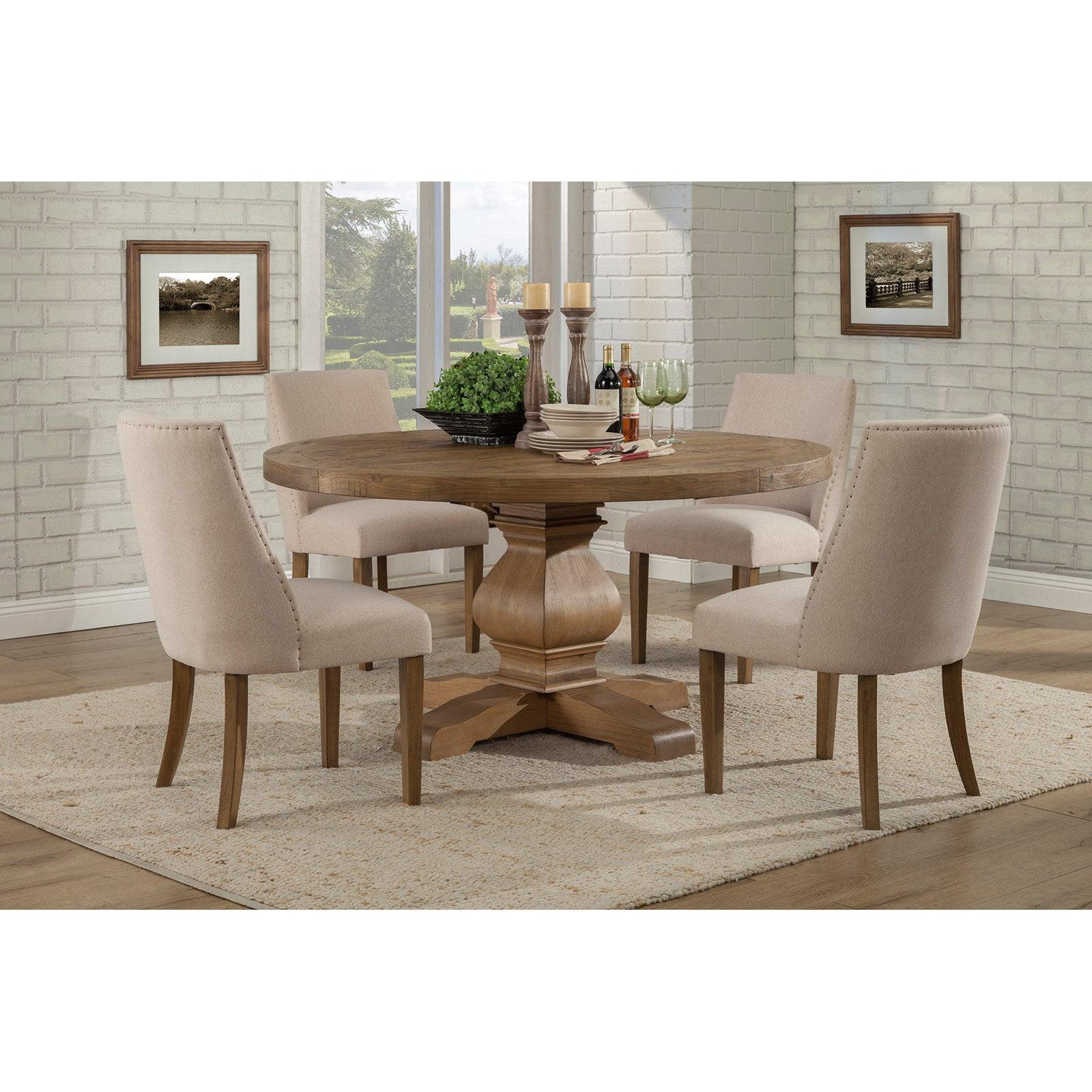 Alpine Furniture Kensington Round Pine Wood Dining Table in Reclaimed Natural