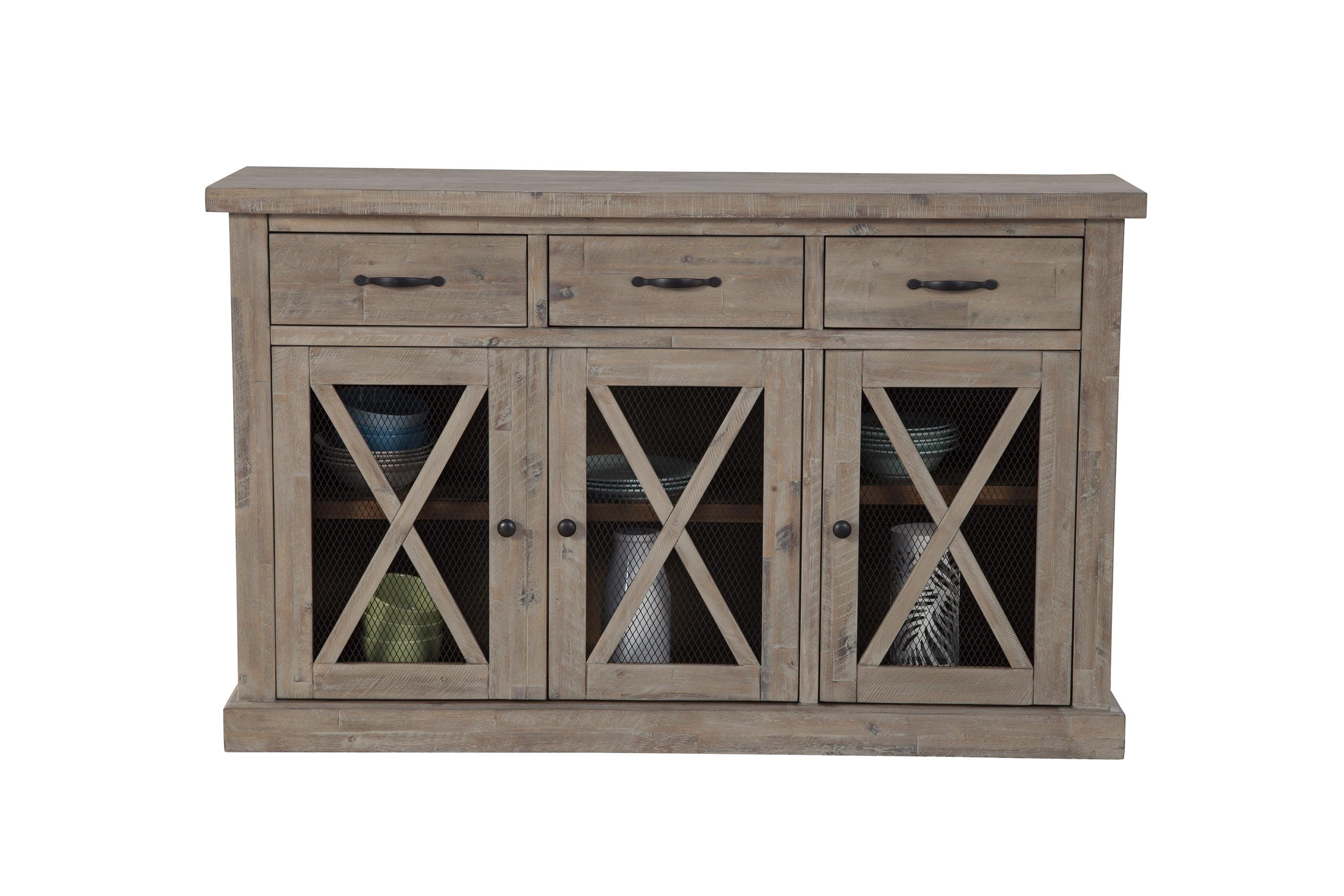 Newberry Rustic Beige Acacia Wood Sideboard with Wine Storage