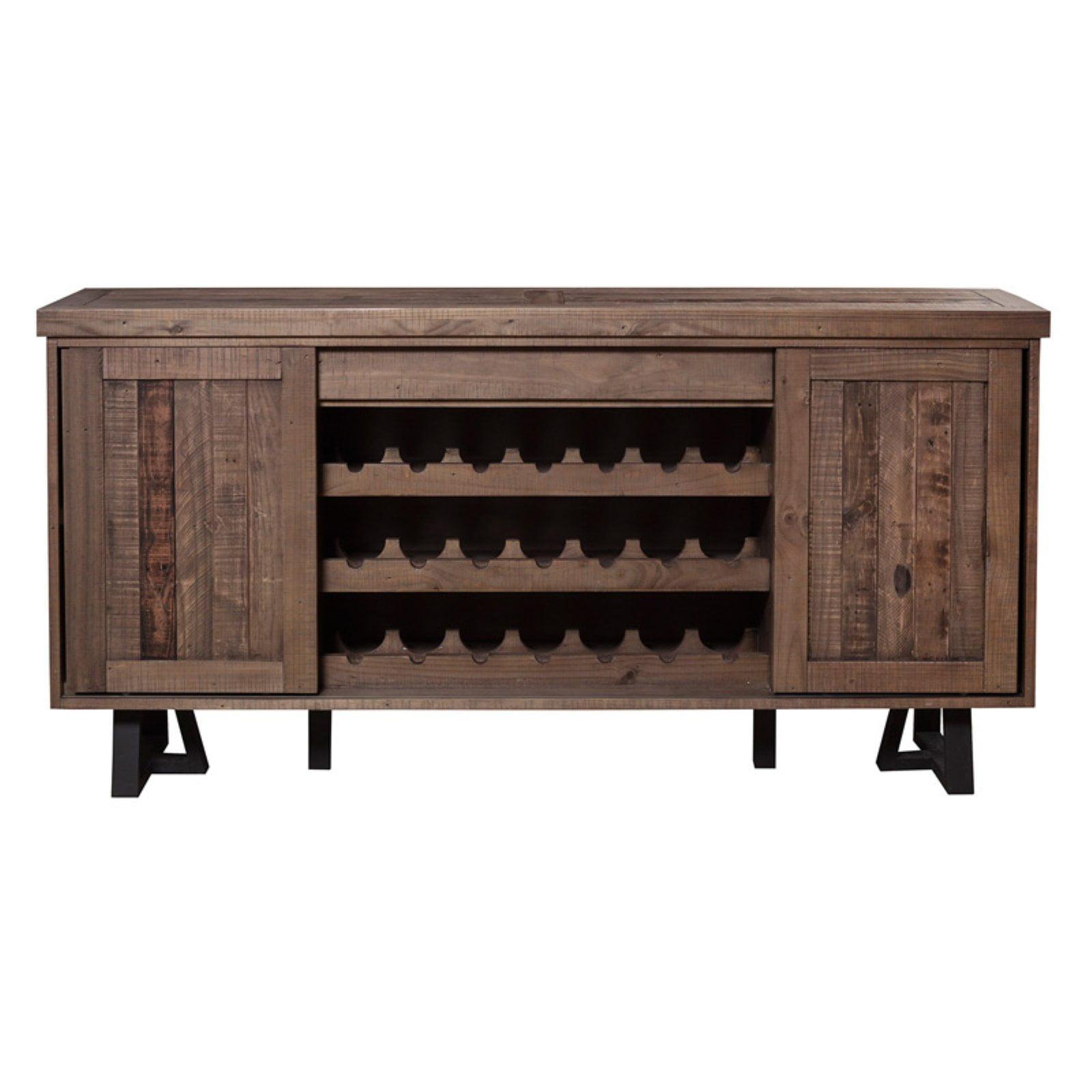 Rustic Transitional Acacia Wood Sideboard with Wine Storage, Natural-Black