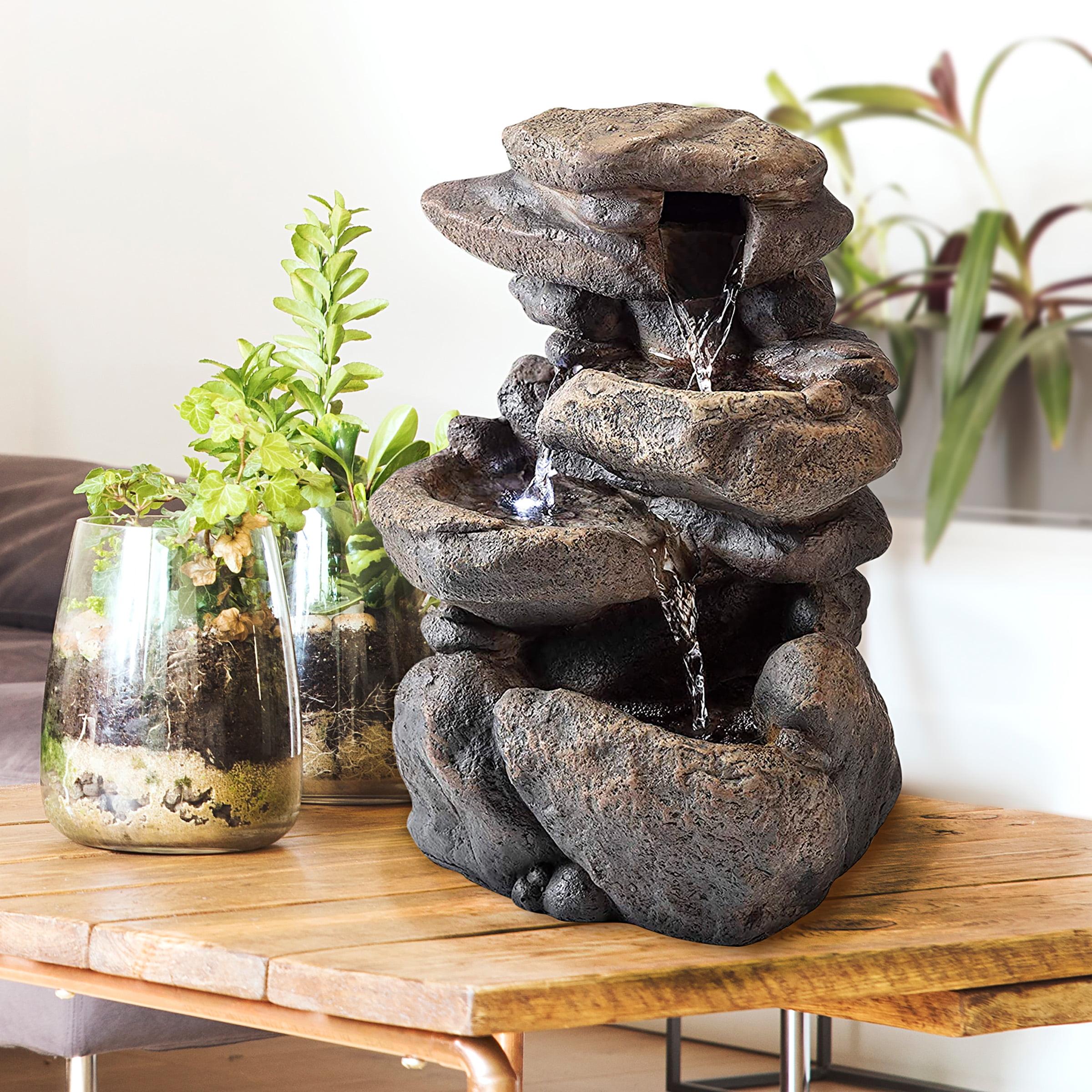 Alpine Indoor/Outdoor 3-Tier Rock Fountain with LED Light