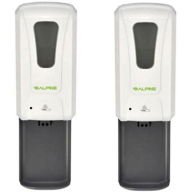 Alpine Industries 1200 ml. Wall Mount Automatic Gel Hand Sanitizer Soap Dispenser in White with Drip Tray (2-Pack)