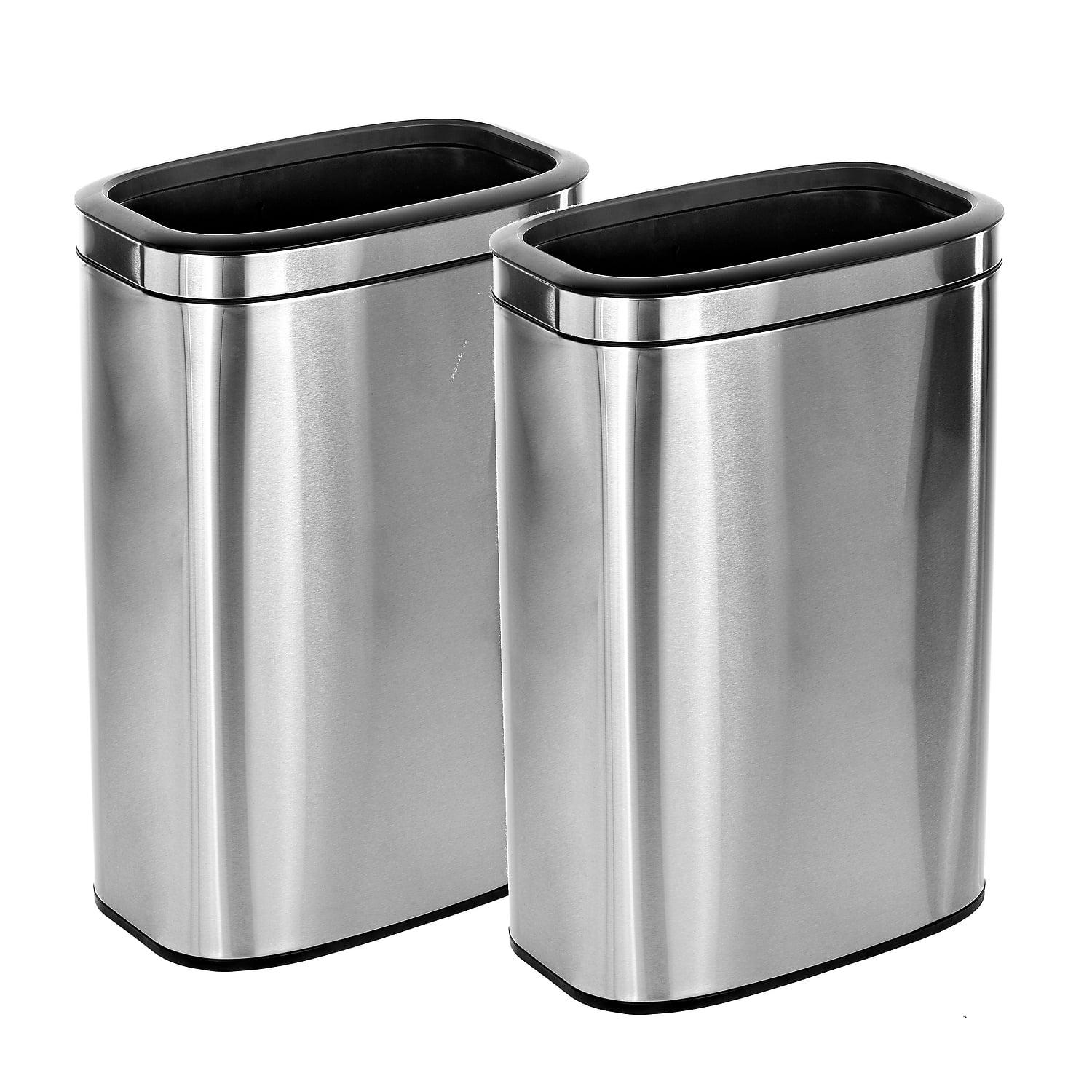 10.5 Gallon Brushed Stainless Steel Open Top Trash Can Set