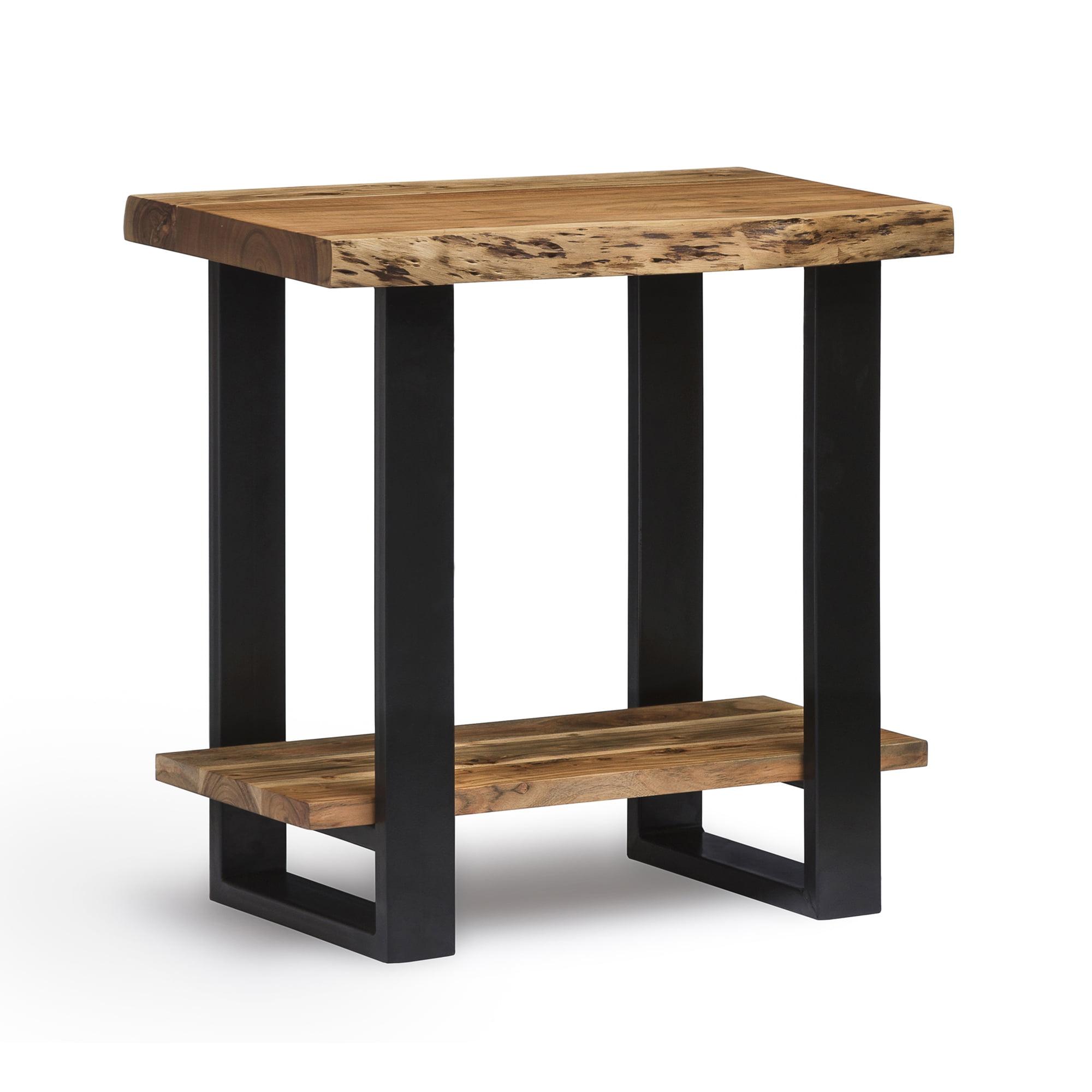 Alpine Natural Acacia Wood Live Edge End Table with Black Metal Legs