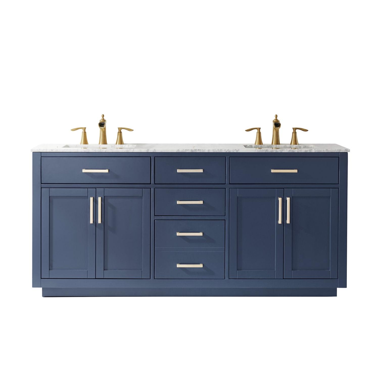 Royal Blue Double Basin Vanity with Marble Top, 72"