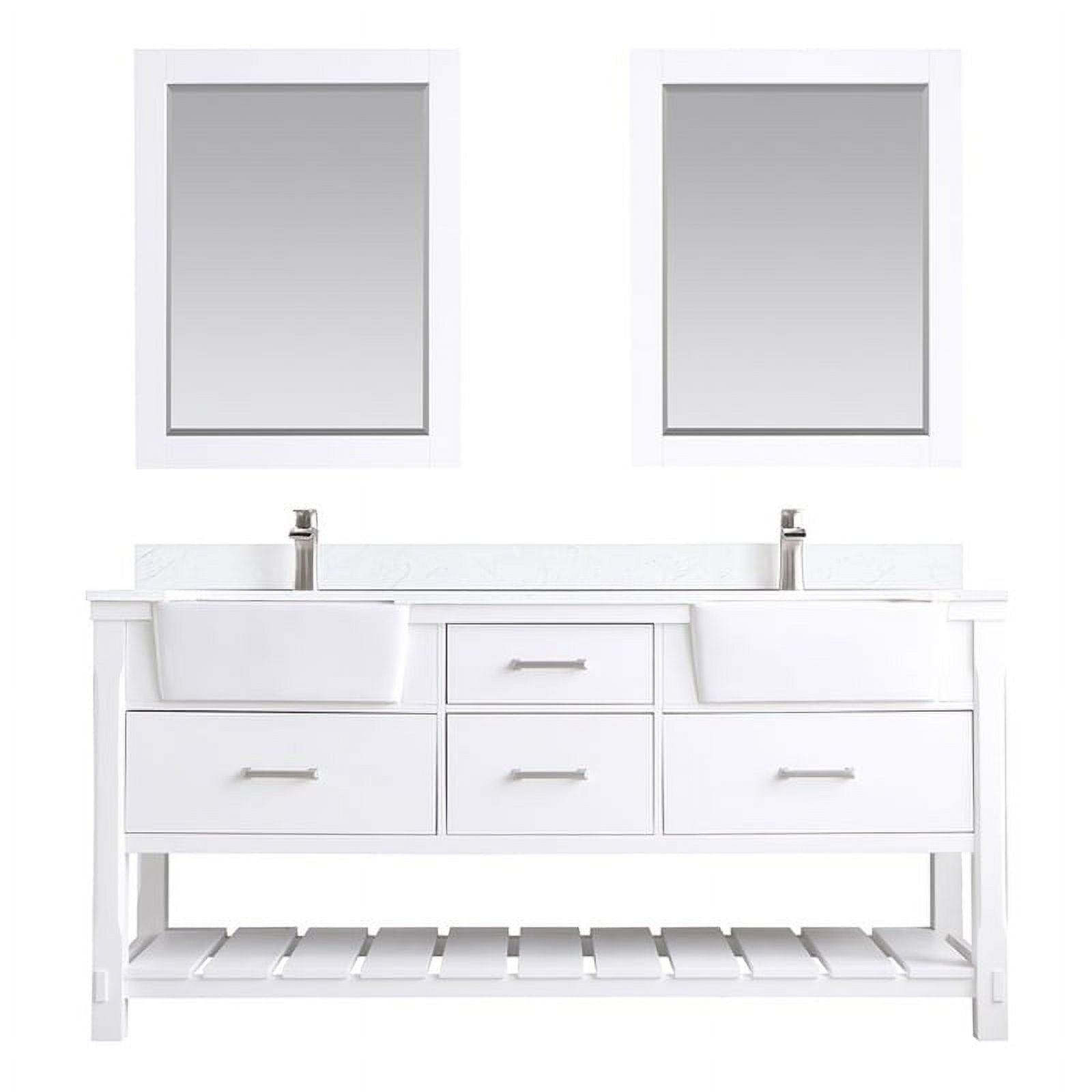 Georgia 72" Aosta White Stone Top Double Vanity w/Mirror White