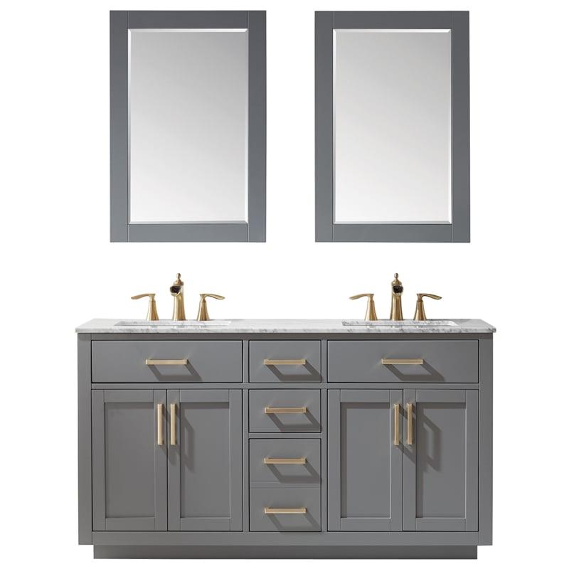 Ivy Elegance 60" Gray Double Bathroom Vanity with Carrara Marble and Mirrors