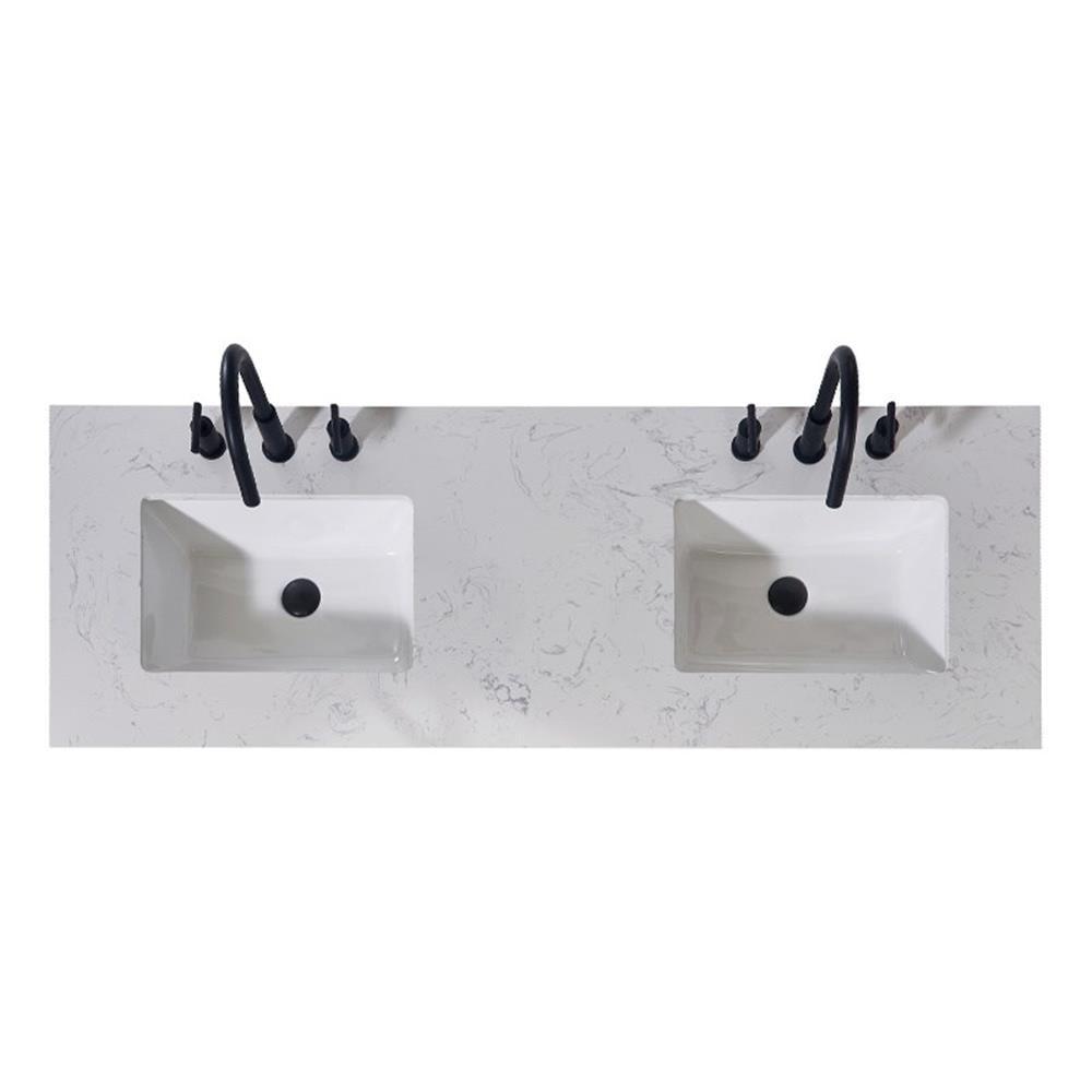 60" Aosta White Composite Stone Vanity Top with Double Sinks