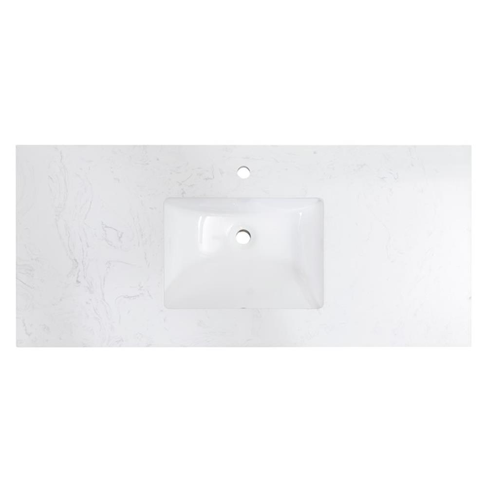 Salerno 49" Single Bathroom Vanity Top in High Gloss White Stone Finish with Sink