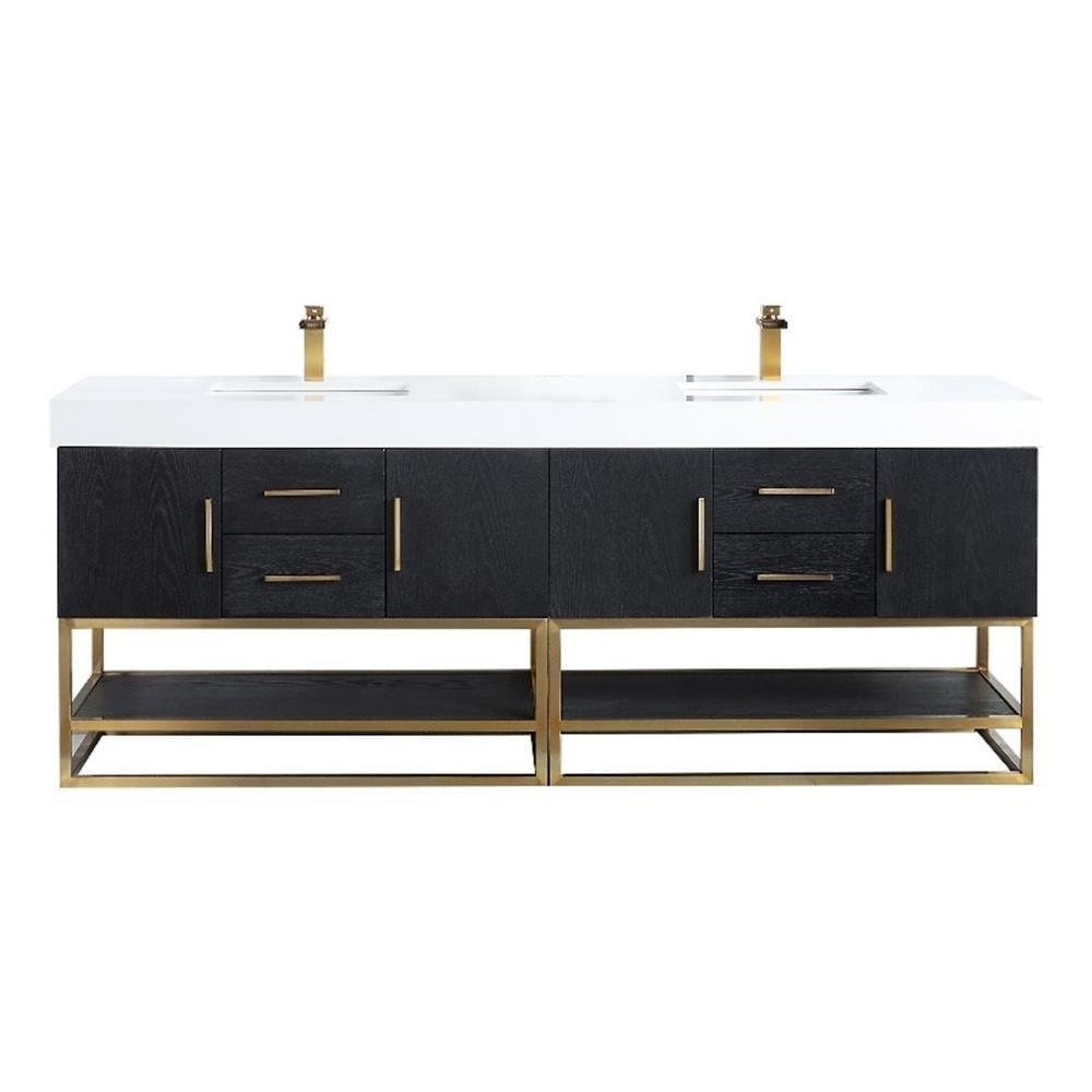 Altair Design Bianco 4-Drawer Composite Stone & Wood Vanity in Black Oak/White