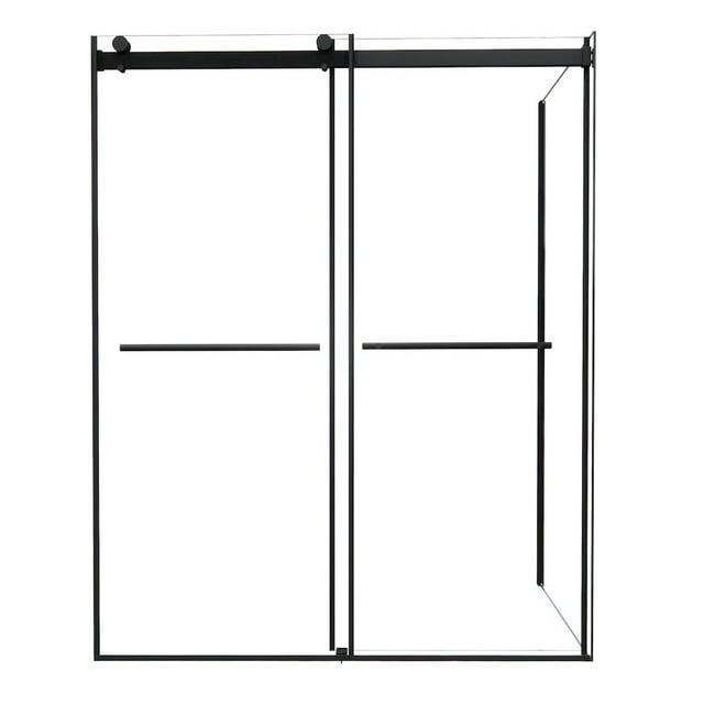 Belizzi 60" W x 76" H By Pass Frameless Exposed Roller Shower Enclosure with Clear Glass