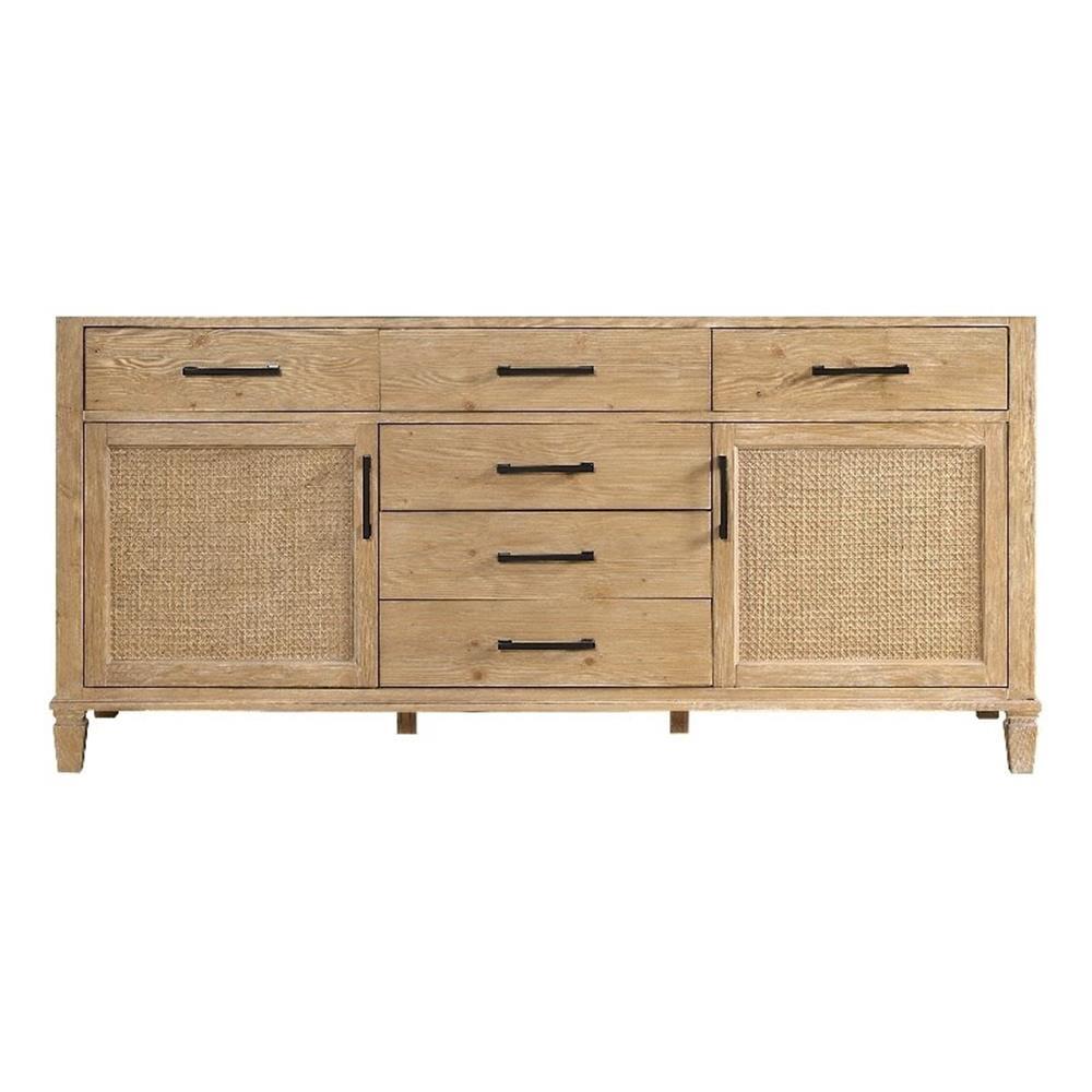 Solana 72" Weathered Fir Double Bathroom Vanity Base with Rattan Accents