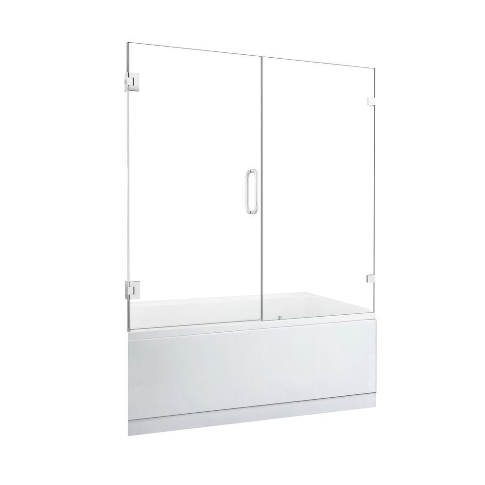 60" Polished Chrome Frameless Hinged Tub Door with Clear Glass