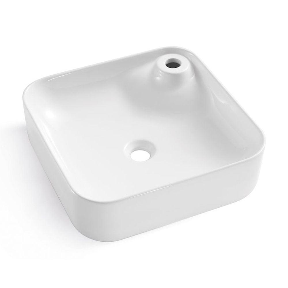 Altair 17'' White Ceramic Square Bathroom Sink with Overflow