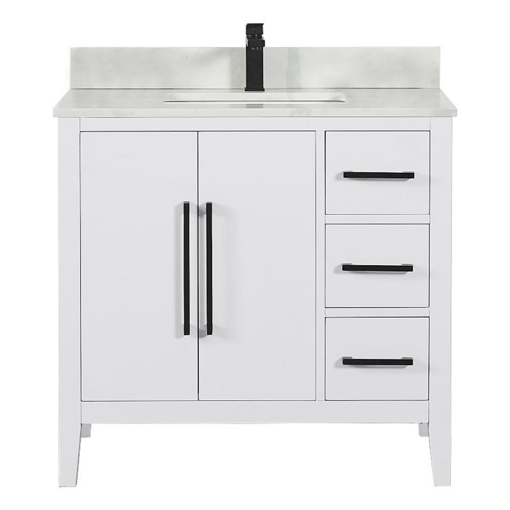 Laurel 36" White Wood Vanity with Calacatta Quartz Countertop