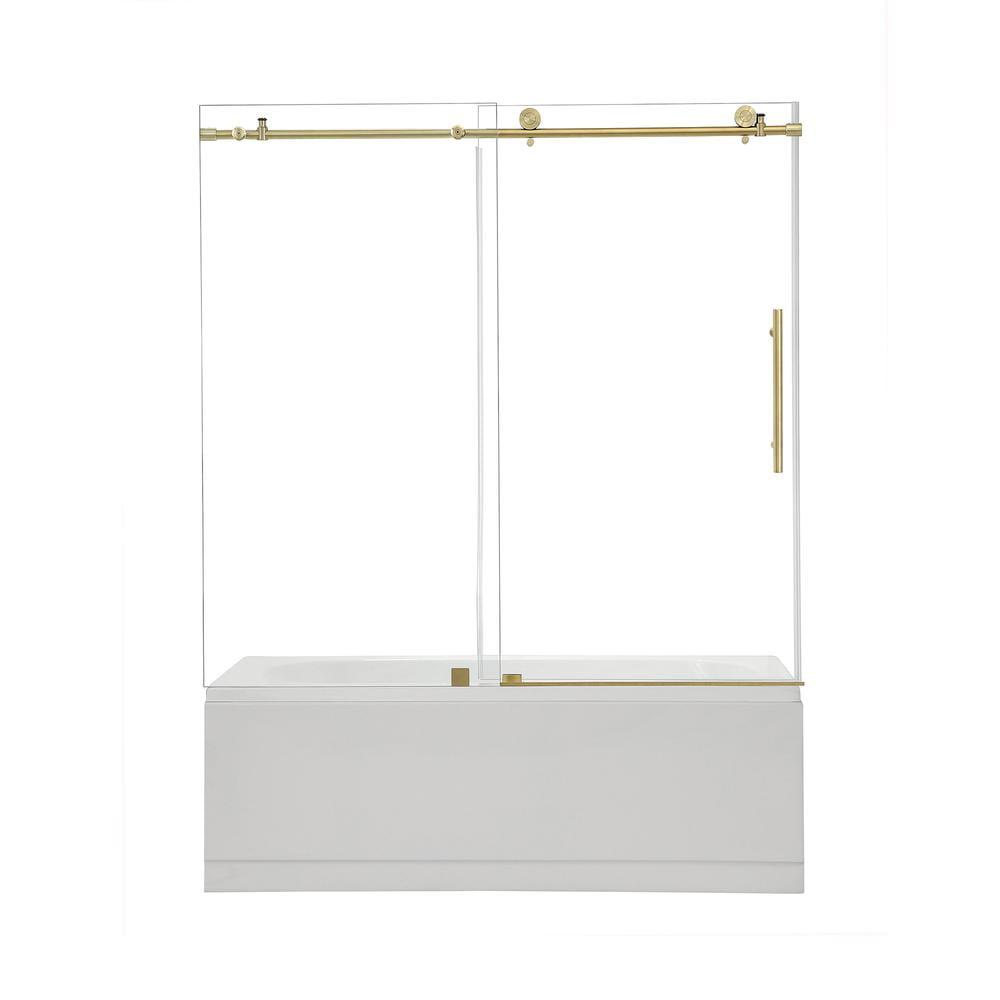 Altair Gold Single Sliding Frameless Tub Door with Clear Glass