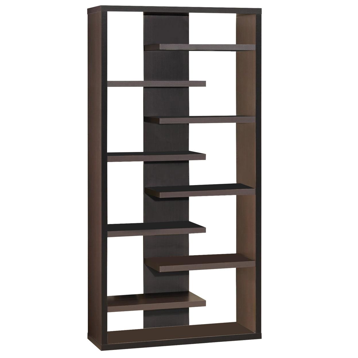 Cappuccino Contemporary 70.75'' Wood Bookcase with Staggered Shelves