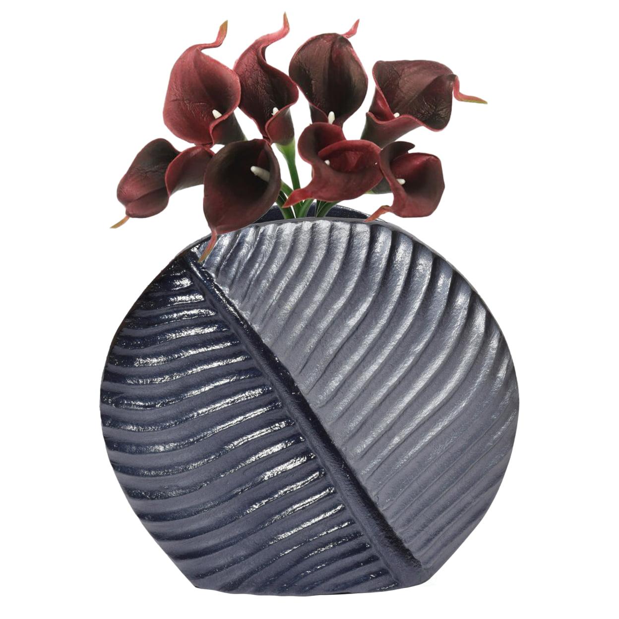 Modern Two-Tone Grey Aluminum Leaf-Shaped Table Vase