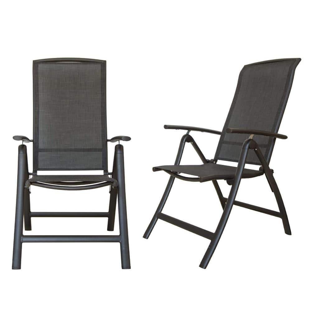 Gray Aluminum Frame Reclining Outdoor Dining Armchairs Set of 2