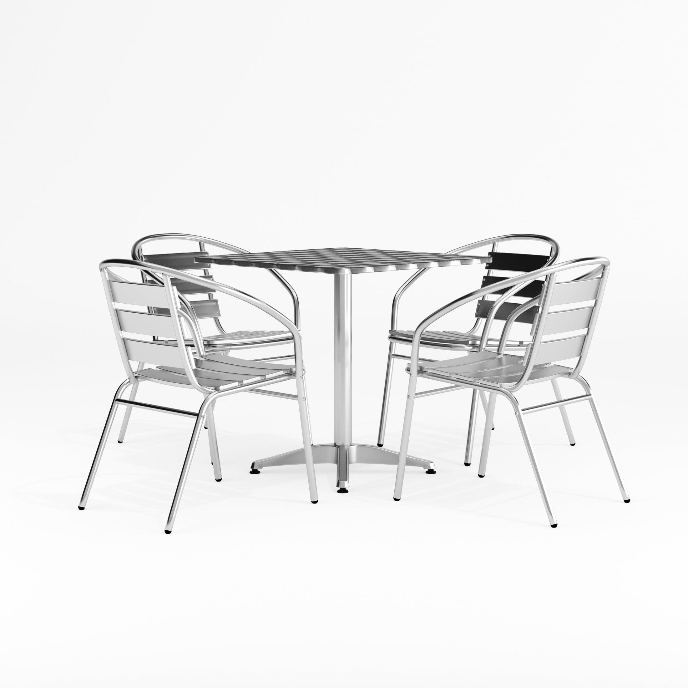 Flash Furniture Aluminum 5-Piece Patio Dining Set with Square Table and 4 Slat Back Chairs, Silver