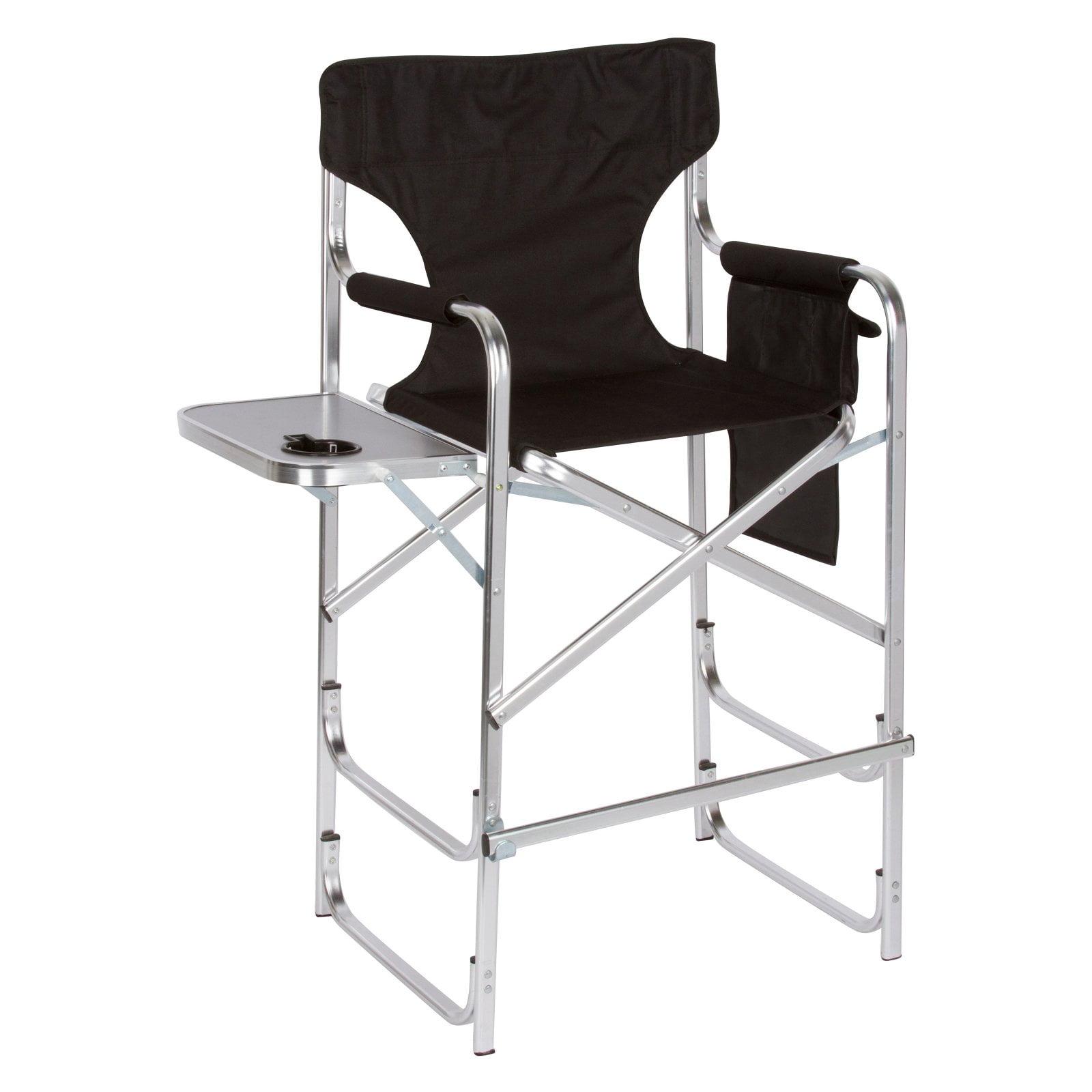 Tall Black Aluminum Foldable Director's Chair with Side Table