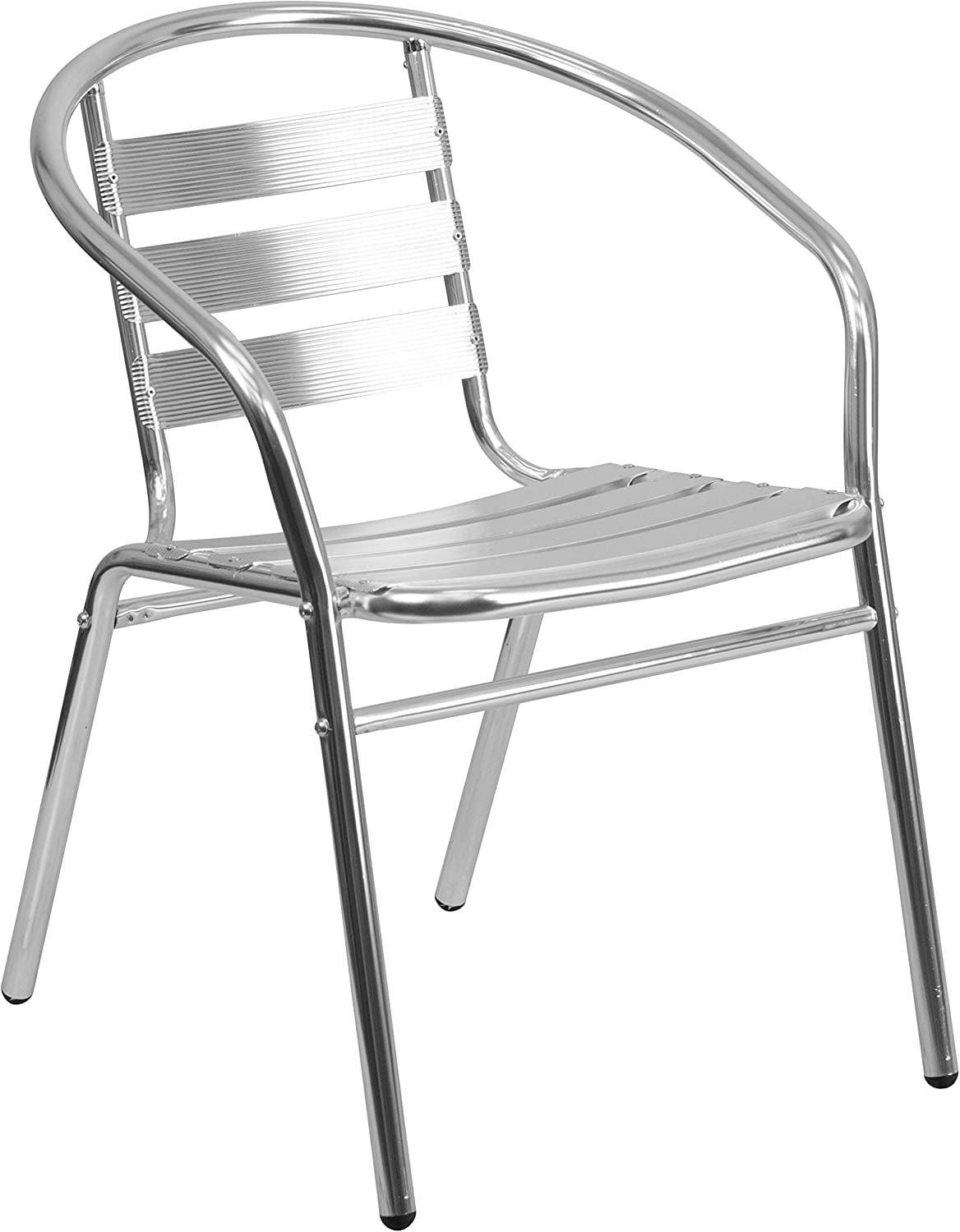 Aluminum Silver Indoor-Outdoor Dining Chair with Slat Back