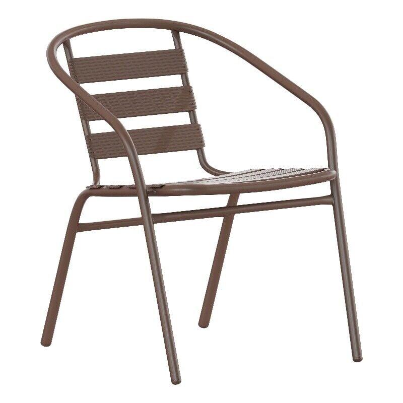 Bronze Metal Stackable Outdoor Dining Chair with Slats