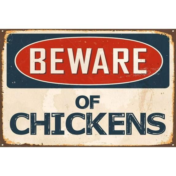Beware of Chickens 8" x 12" Vintage Aluminum Outdoor Sign