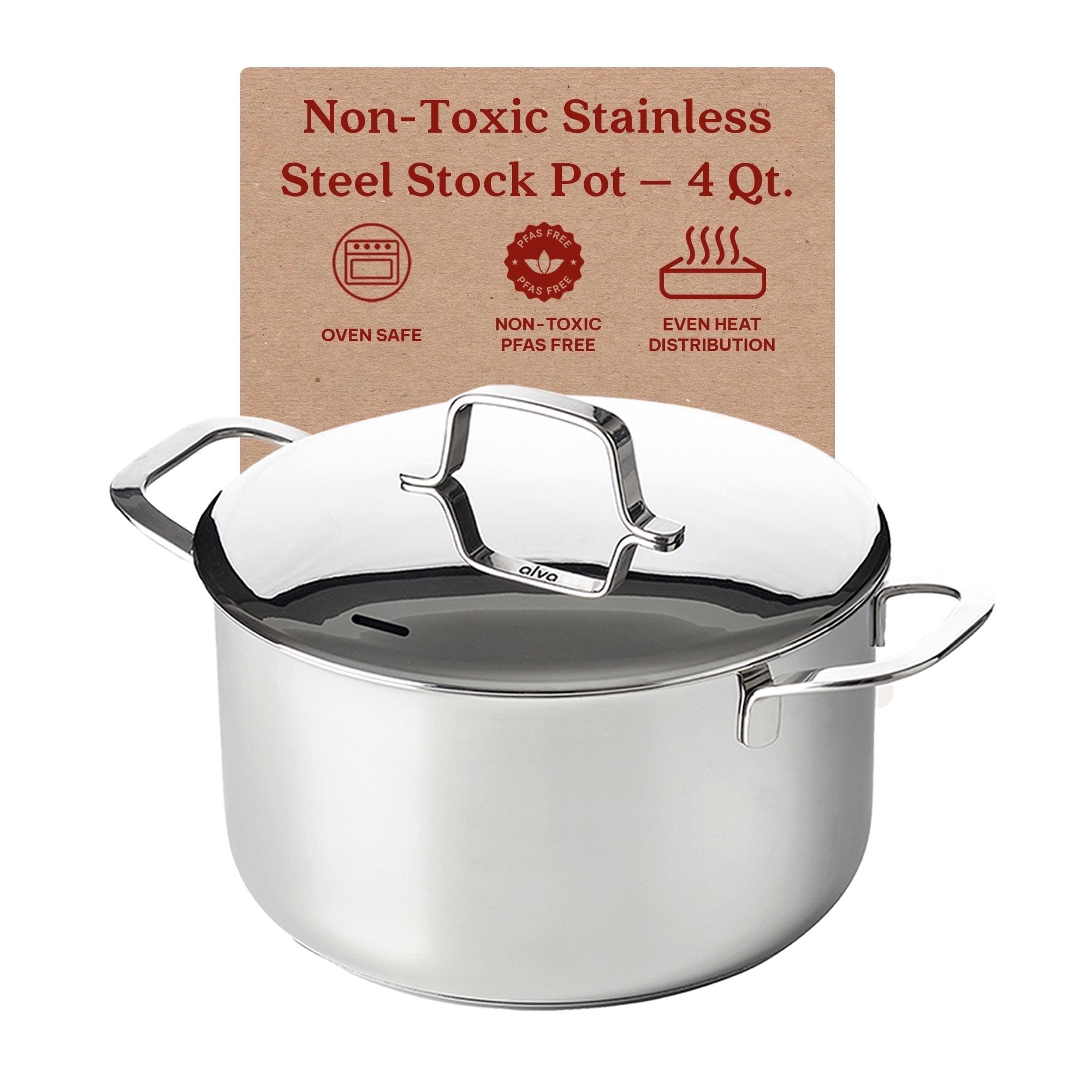 Alva Maestro Stainless Steel Casserole Dish Pot with Lid Non Toxic Soup & Stock Pot PFAS, PFOA & PFTE Free, Kitchen Pot, Pasta Pot, Canning Pot, Induction Safe, Add to Your Pots and Pans Set