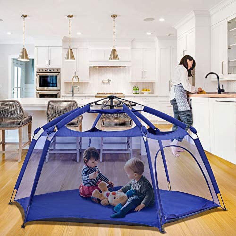 Alvantor Playpen Play Yard Space Canopy Fence Pin 6 Panel Popup Foldable and Portable Lightweight Safe Indoor Outdoor Infants Babies Toddlers Kids 7?x7?x44? Navy