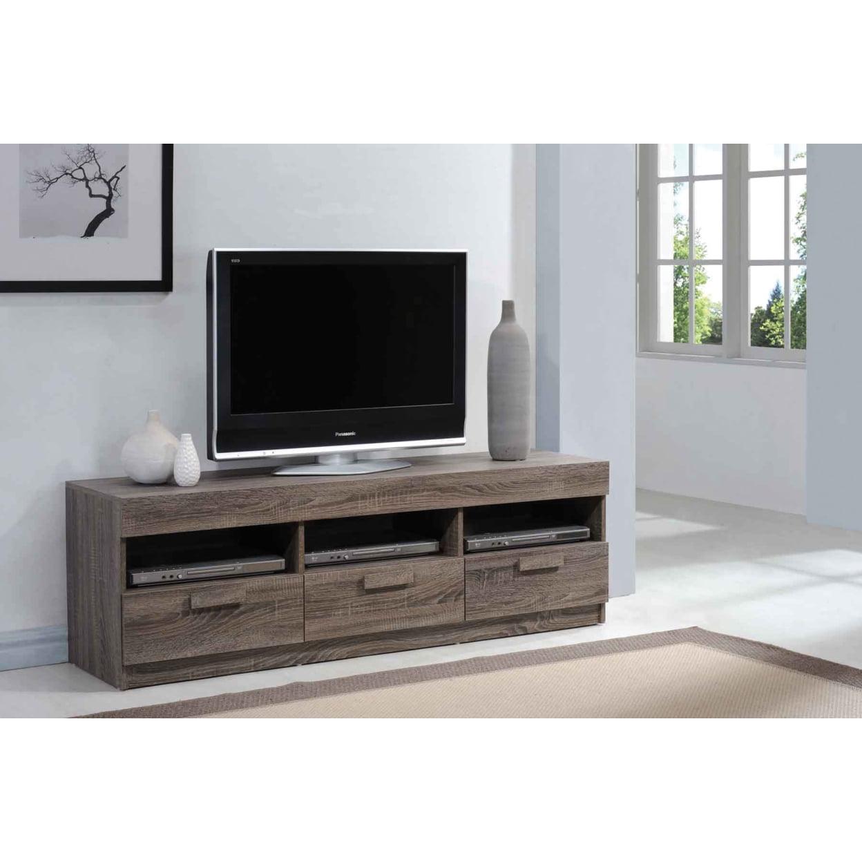 Rustic Oak Brown TV Stand with Cabinet and Drawers