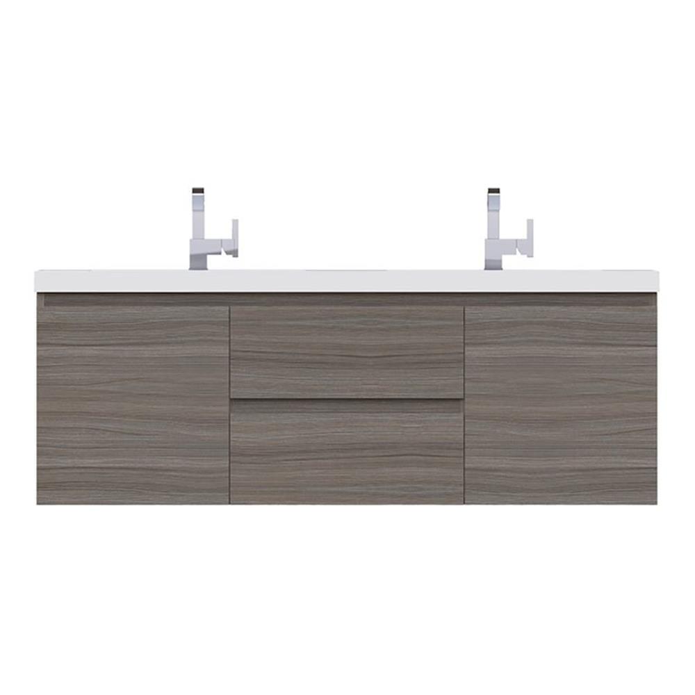 Gray MDF Double Sink Wall-Mounted Bathroom Vanity