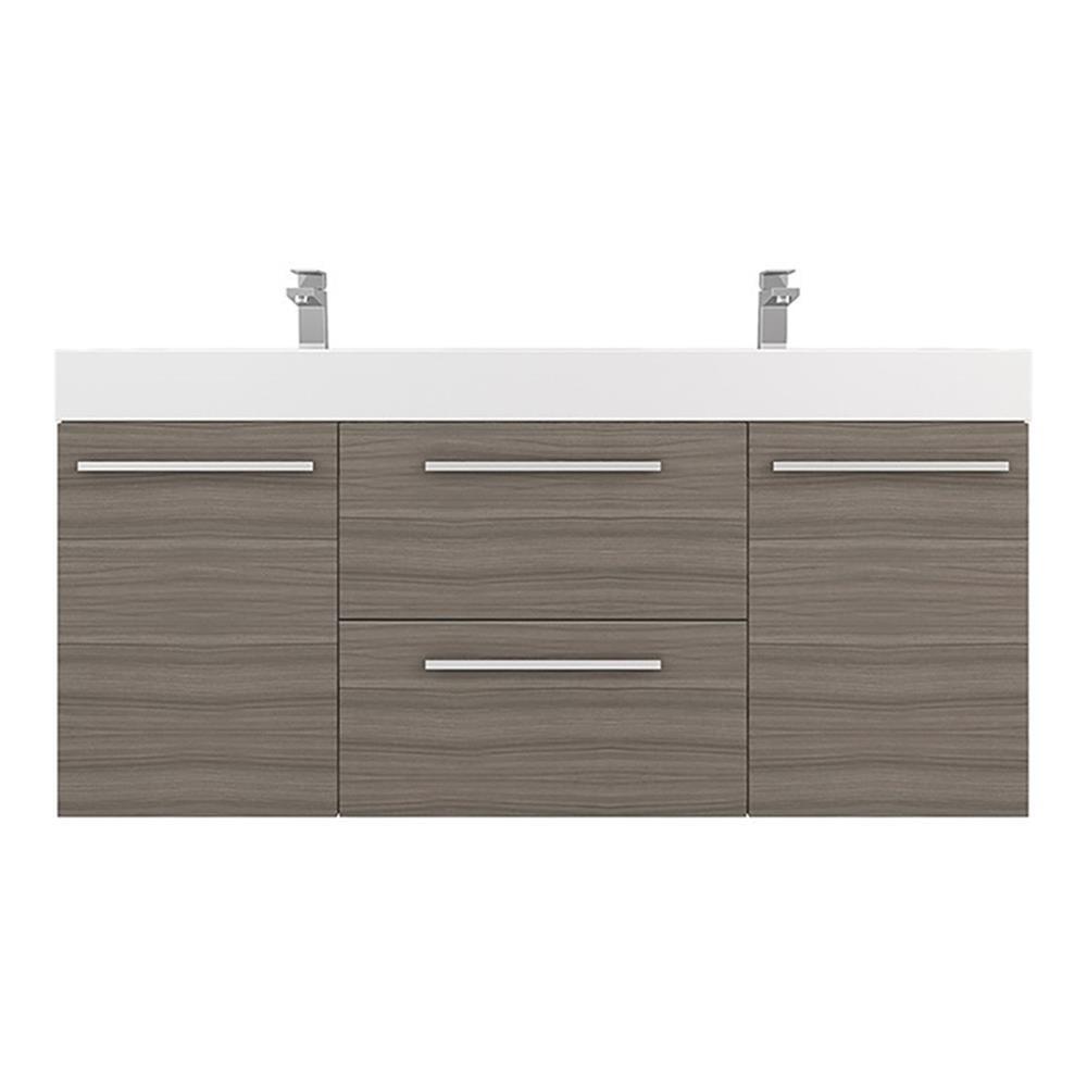 Gray MDF Double Wall-Mounted Floating Bathroom Vanity