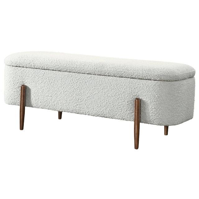 Alya Mid-Century Japandi Ivory Boucle Fabric Upholstered Storage Ottoman Bench