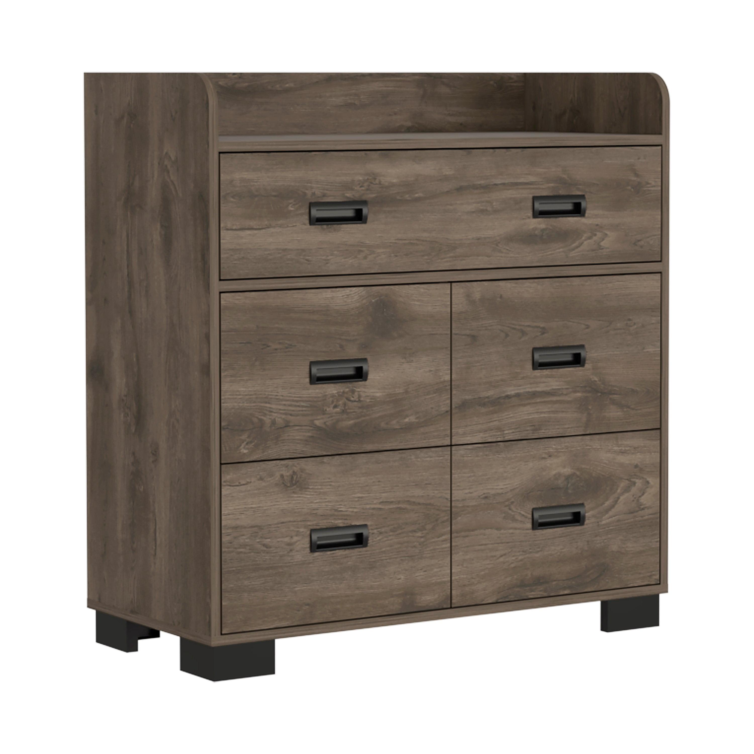 Rustic Trendsetter Dark Brown Bedroom Dresser with Double Drawer