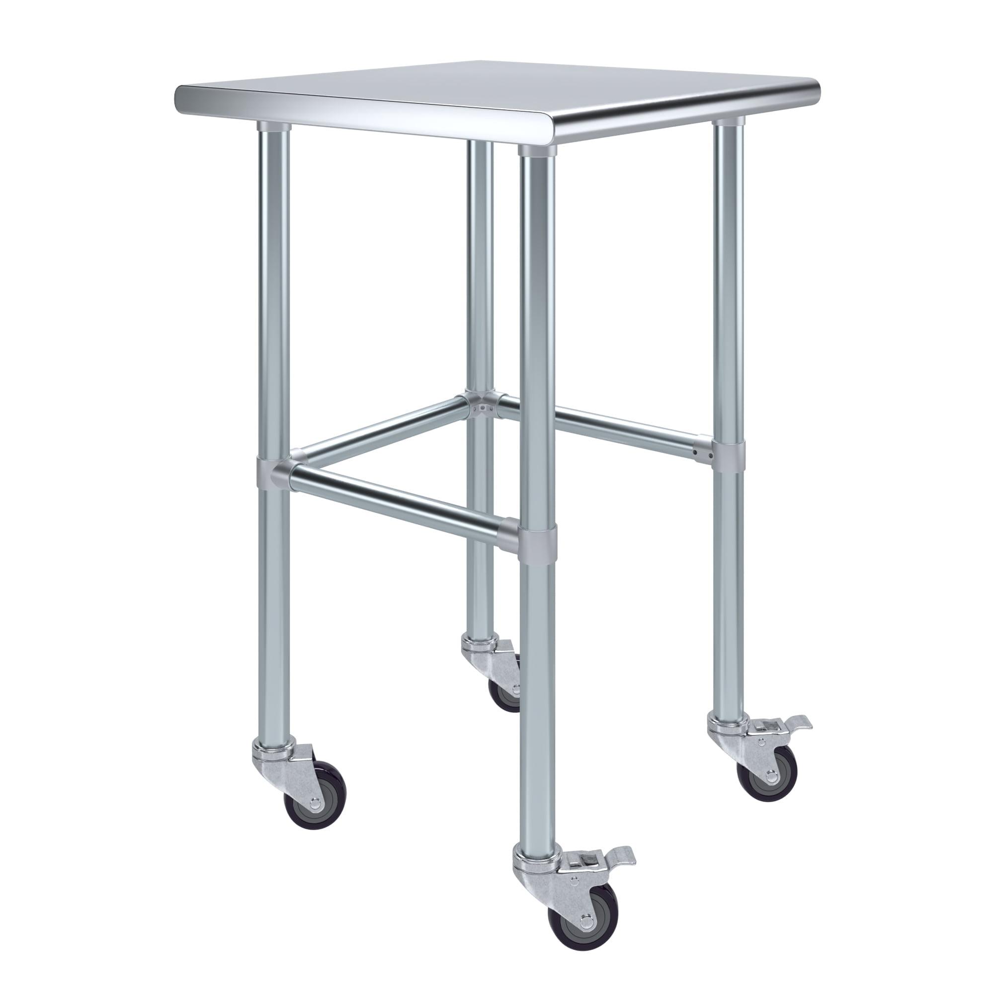 AmGood 24" Long x 24" Deep Stanless Steel Work Table with Casters | Mobile Metal Table