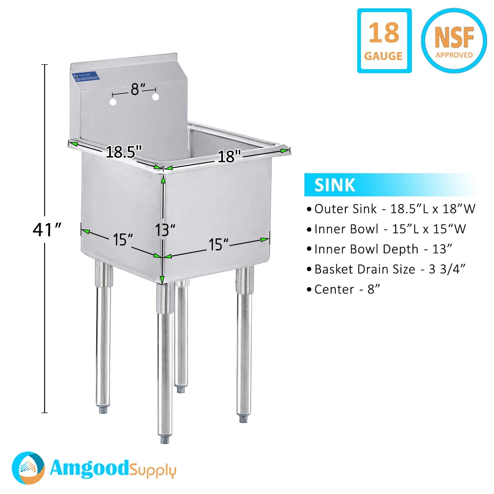 Amgood Sink 151513-1 W/FAUCET 18 in. x 18.5 in. Stainless Steel Utility  Sink With 15 in. x 15 in. x 13 in. Bowl and Faucet