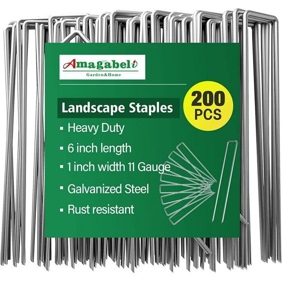 Amagabeli 200 Pack 6 Inch Galvanized Staple 11 Gauge Garden Stakes Sod Pins Anti-Rust for Weed Barrier Cover