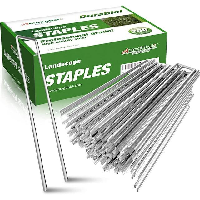 Amagabeli 6 Inch Galvanized Landscape Staples 50 Pack 11 Gauge Garden Stakes Sod Pins Anti-Rust Fence Stakes for Weed Barrier Fabric Ground Cover Dripper Irrigation Tubing Soaker Hose