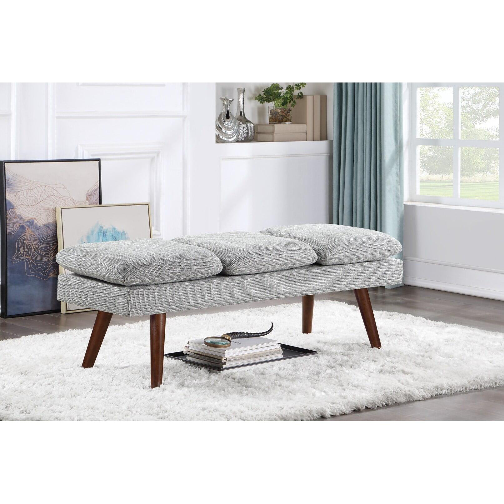 Amanda 54" Gray Fabric Mid-Century Upholstered Bench