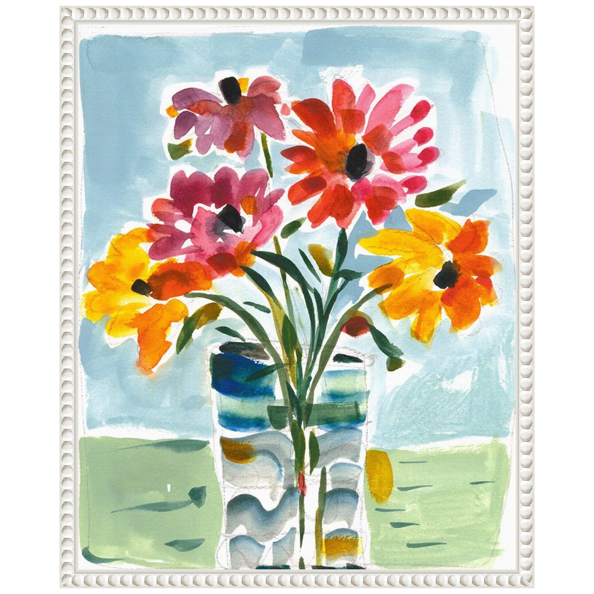 Colorful Floral Canvas Print with Beaded White Frame, 16 x 20