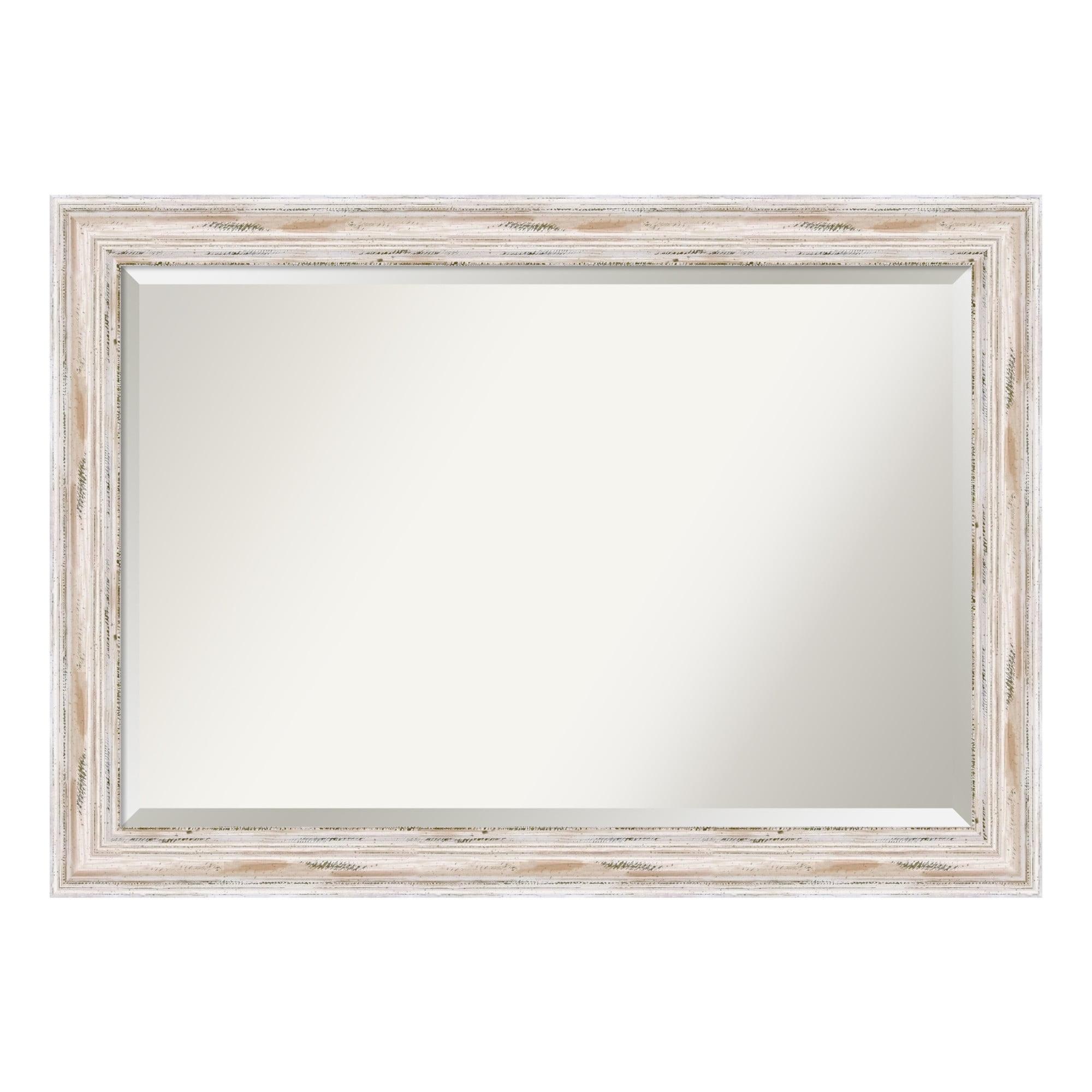 Amanti Art Alexandria White Wash Beveled Wood Wall Mirror 29.25 x 41.25 in.