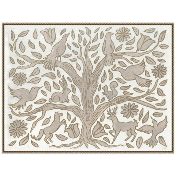 Amanti Art 42"x32" Animal Tree by Elizabeth Medley Framed Canvas Wall Art Print: Modern Decor, Earth Tones, Hand-Stretched Canvas