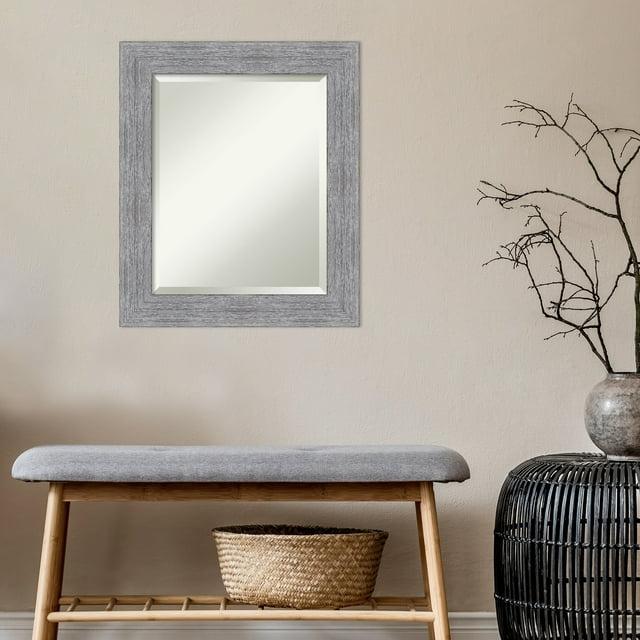 Amanti Art Beveled Bathroom Wall Mirror - Bark Rustic Char Frame Bark Rustic Grey Outer Size: 21 x 25 in Silver, Brown, Grey