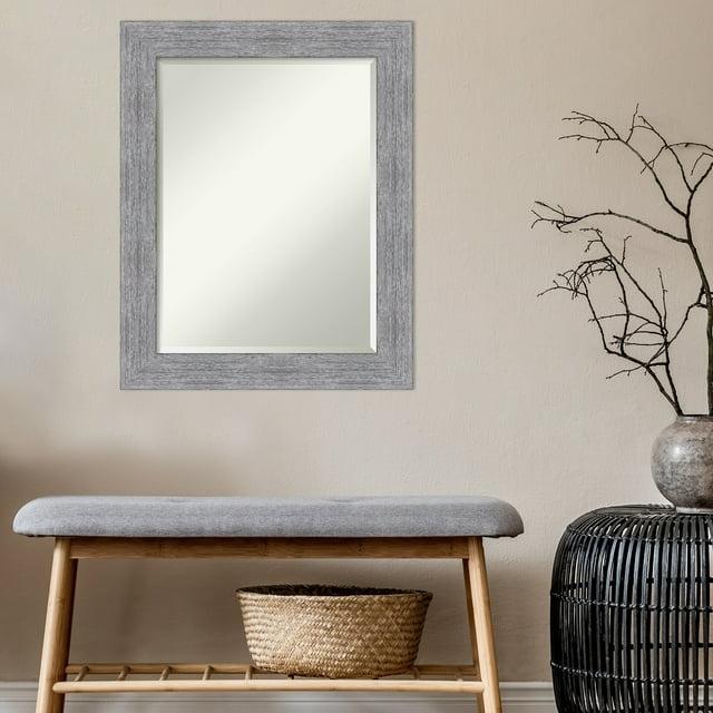 Amanti Art Beveled Bathroom Wall Mirror - Bark Rustic Char Frame Bark Rustic Grey Outer Size: 23 x 29 in Silver, Brown, Grey
