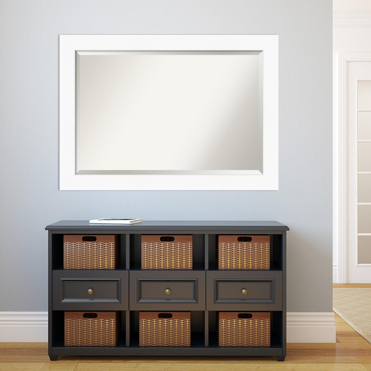 Cabinet White Beveled Glass Bathroom Wall Mirror, 41 x 29 Inches