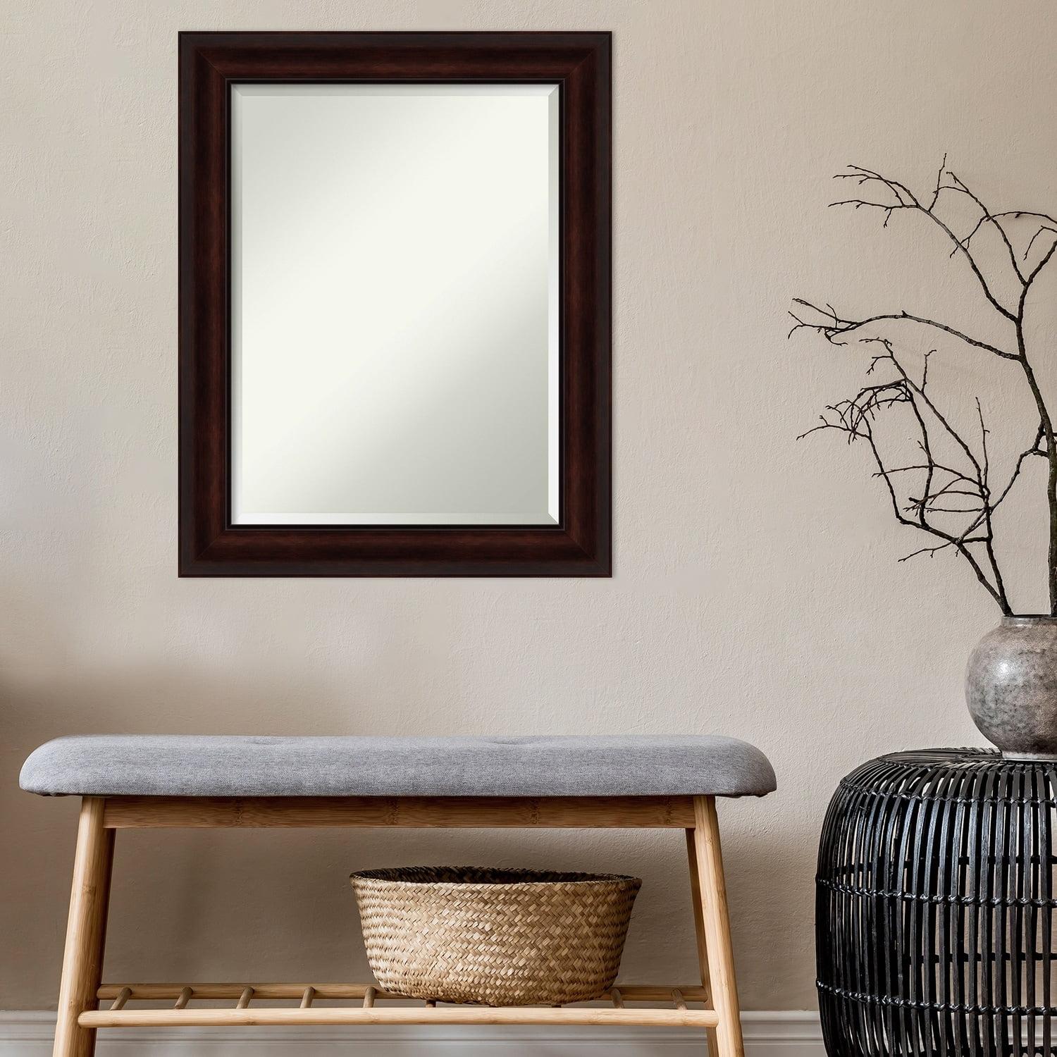 Amanti Art Beveled Bathroom Wall Mirror - Coffee Bean Brown Frame - Coffee Bean Brown Outer Size: 23 x 29 in